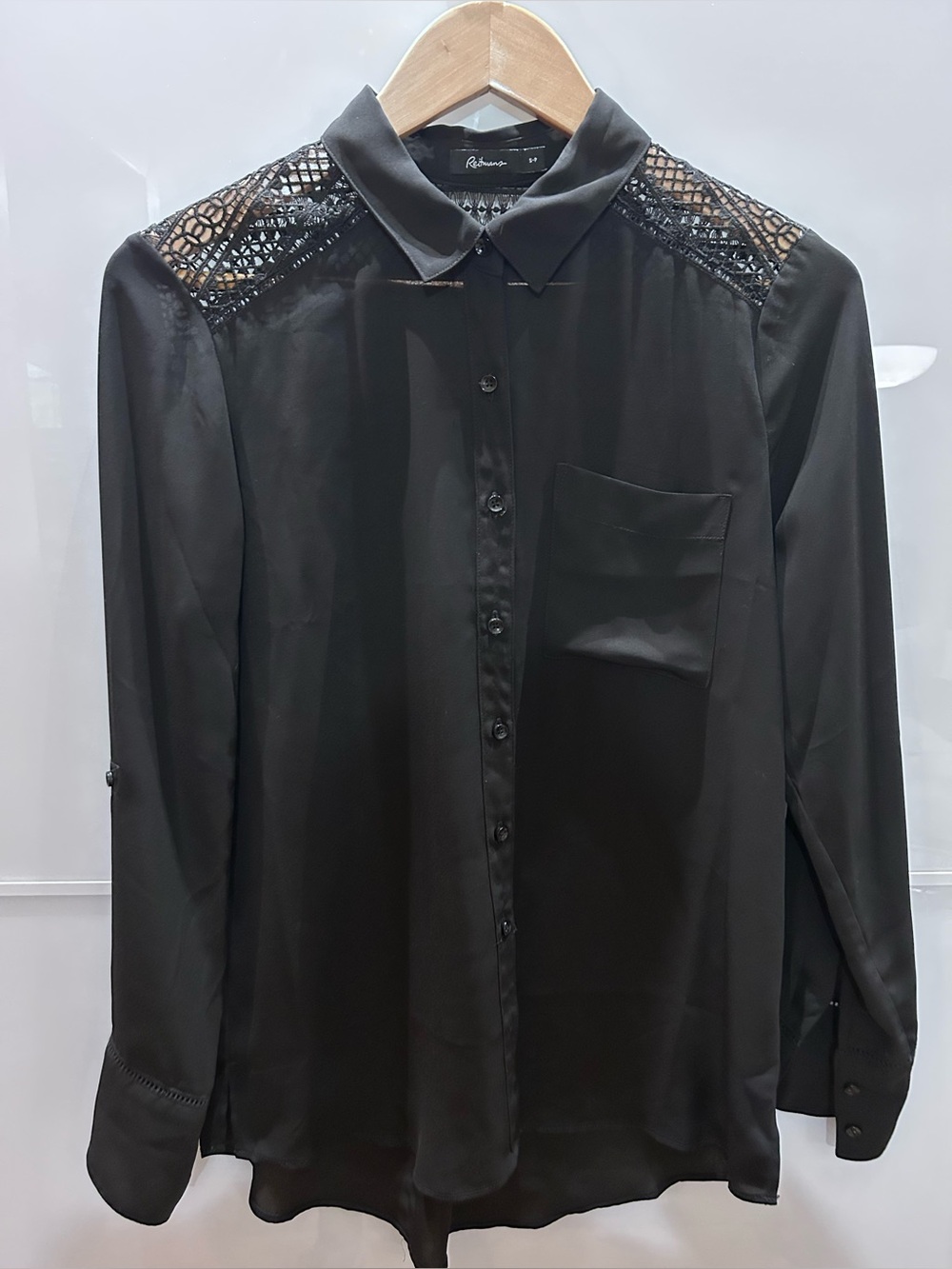 Reitmans Black woman’s Button-Up Shirt with Lace
